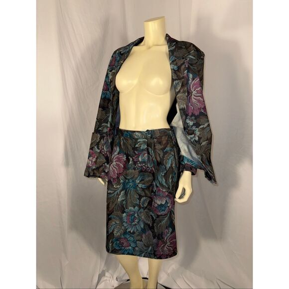 Vintage Jessica Scott Floral Tapestry Blazer + Skirt Suit – Large - Picture 9 of 12